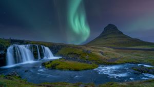 Preview wallpaper northern lights, landscape, river, nature