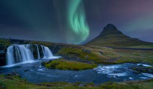 Preview wallpaper northern lights, landscape, river, nature