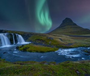 Preview wallpaper northern lights, landscape, river, nature