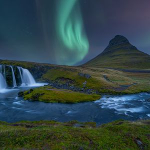 Preview wallpaper northern lights, landscape, river, nature