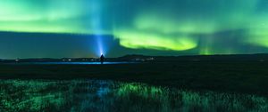 Preview wallpaper northern lights, man, night, glow