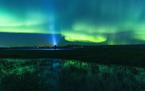 Preview wallpaper northern lights, man, night, glow