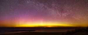 Preview wallpaper northern lights, milky way, starry sky, aurora, denmark