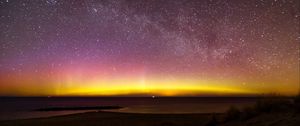 Preview wallpaper northern lights, milky way, starry sky, aurora, denmark