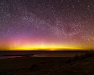 Preview wallpaper northern lights, milky way, starry sky, aurora, denmark