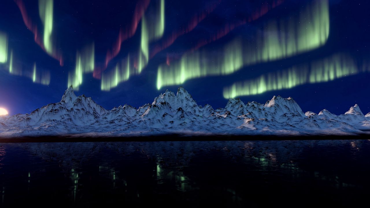 Wallpaper northern lights, mountains, aurora