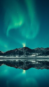 Preview wallpaper northern lights, mountains, lake, night, landscape