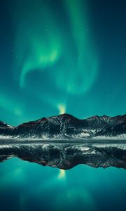 Preview wallpaper northern lights, mountains, lake, night, landscape