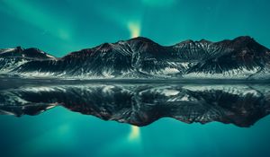 Preview wallpaper northern lights, mountains, lake, night, landscape