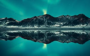 Preview wallpaper northern lights, mountains, lake, night, landscape