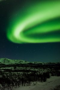 Preview wallpaper northern lights, mountains, night, starry sky, green, north