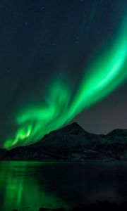 Preview wallpaper northern lights, mountains, peaks, night, dark