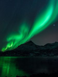 Preview wallpaper northern lights, mountains, peaks, night, dark