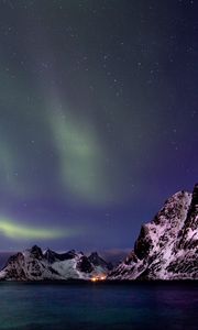 Preview wallpaper northern lights, mountains, water, night, north