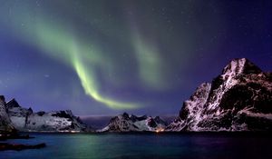 Preview wallpaper northern lights, mountains, water, night, north