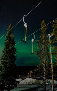 Preview wallpaper northern lights, night, nature, trees, ski lift