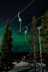 Preview wallpaper northern lights, night, nature, trees, ski lift