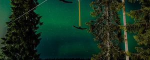 Preview wallpaper northern lights, night, nature, trees, ski lift