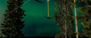 Preview wallpaper northern lights, night, nature, trees, ski lift