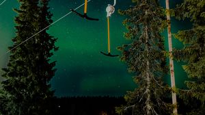 Preview wallpaper northern lights, night, nature, trees, ski lift