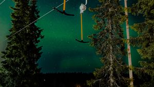 Preview wallpaper northern lights, night, nature, trees, ski lift