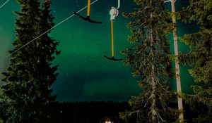 Preview wallpaper northern lights, night, nature, trees, ski lift