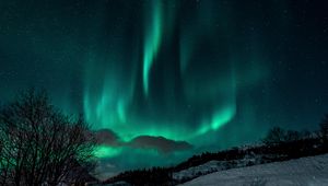 Preview wallpaper northern lights, night, snow, nature, winter