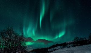 Preview wallpaper northern lights, night, snow, nature, winter