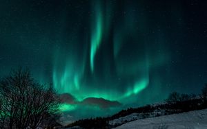 Preview wallpaper northern lights, night, snow, nature, winter