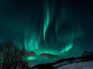 Preview wallpaper northern lights, night, snow, nature, winter