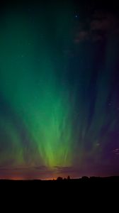 Preview wallpaper northern lights, night, trees, silhouettes