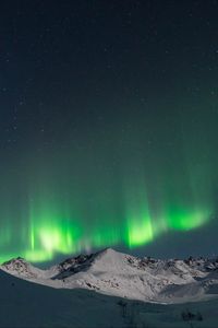 Preview wallpaper northern lights, sky, mountains, snow, winter, landscape