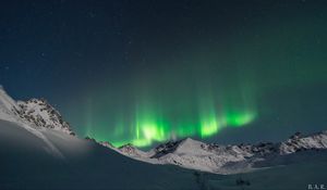 Preview wallpaper northern lights, sky, mountains, snow, winter, landscape