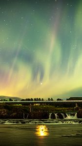 Preview wallpaper northern lights, sky, night, stars, bridge