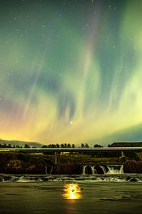 Preview wallpaper northern lights, sky, night, stars, bridge