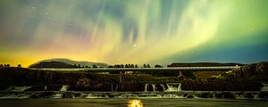 Preview wallpaper northern lights, sky, night, stars, bridge