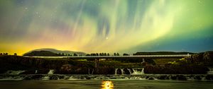 Preview wallpaper northern lights, sky, night, stars, bridge