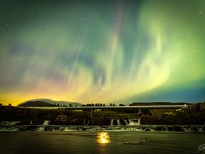 Preview wallpaper northern lights, sky, night, stars, bridge