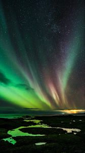 Preview wallpaper northern lights, starry sky, night, darkness