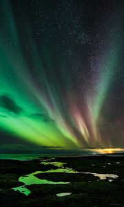 Preview wallpaper northern lights, starry sky, night, darkness