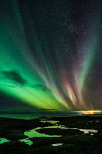 Preview wallpaper northern lights, starry sky, night, darkness