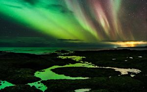 Preview wallpaper northern lights, starry sky, night, darkness