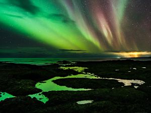 Preview wallpaper northern lights, starry sky, night, darkness