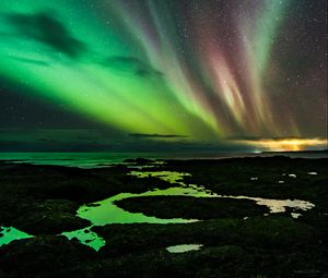 Preview wallpaper northern lights, starry sky, night, darkness