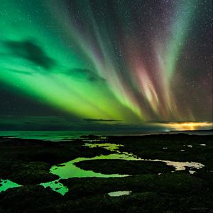 Preview wallpaper northern lights, starry sky, night, darkness