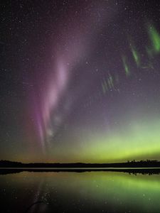 Preview wallpaper northern lights, stars, starry sky, lake, night