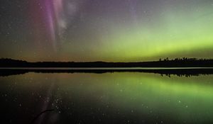 Preview wallpaper northern lights, stars, starry sky, lake, night