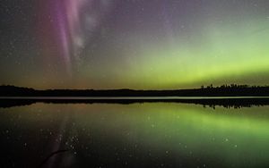 Preview wallpaper northern lights, stars, starry sky, lake, night