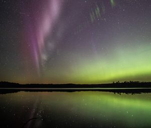 Preview wallpaper northern lights, stars, starry sky, lake, night