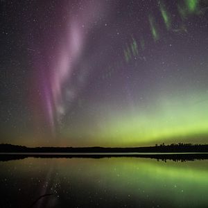 Preview wallpaper northern lights, stars, starry sky, lake, night